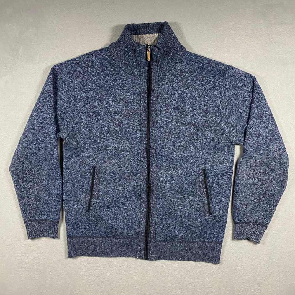 YeoKou Cardigan Sweater Mens Medium Blue Full Zip Cashmere Wool Fleece Lined